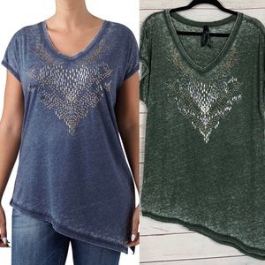 Seven7 Green Asymmetrical Burnout Tee Size M